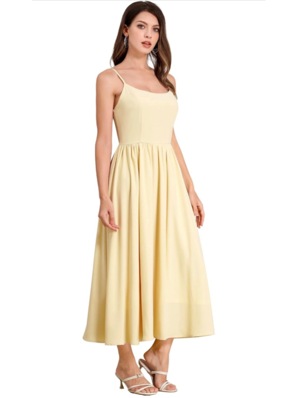 NEW Yellow Midi Lined Dress Spaghetti Strap S